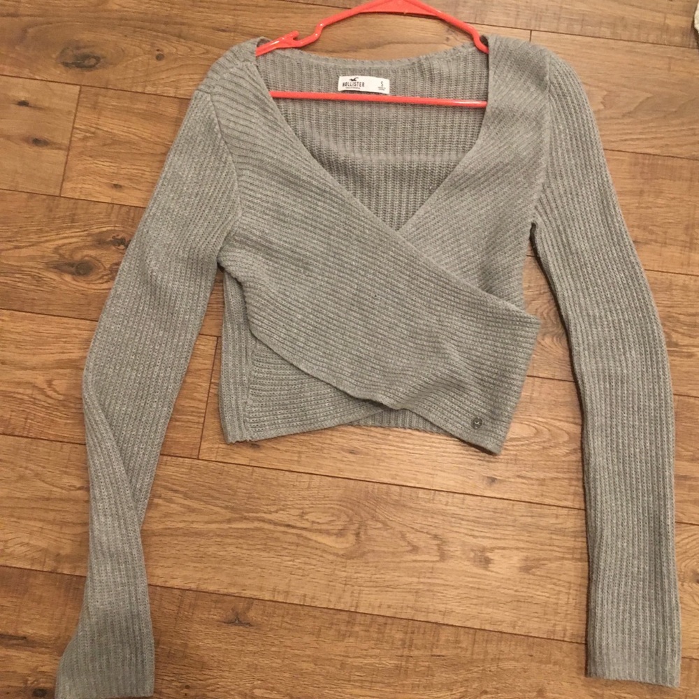 Grey cropped wrap sweater